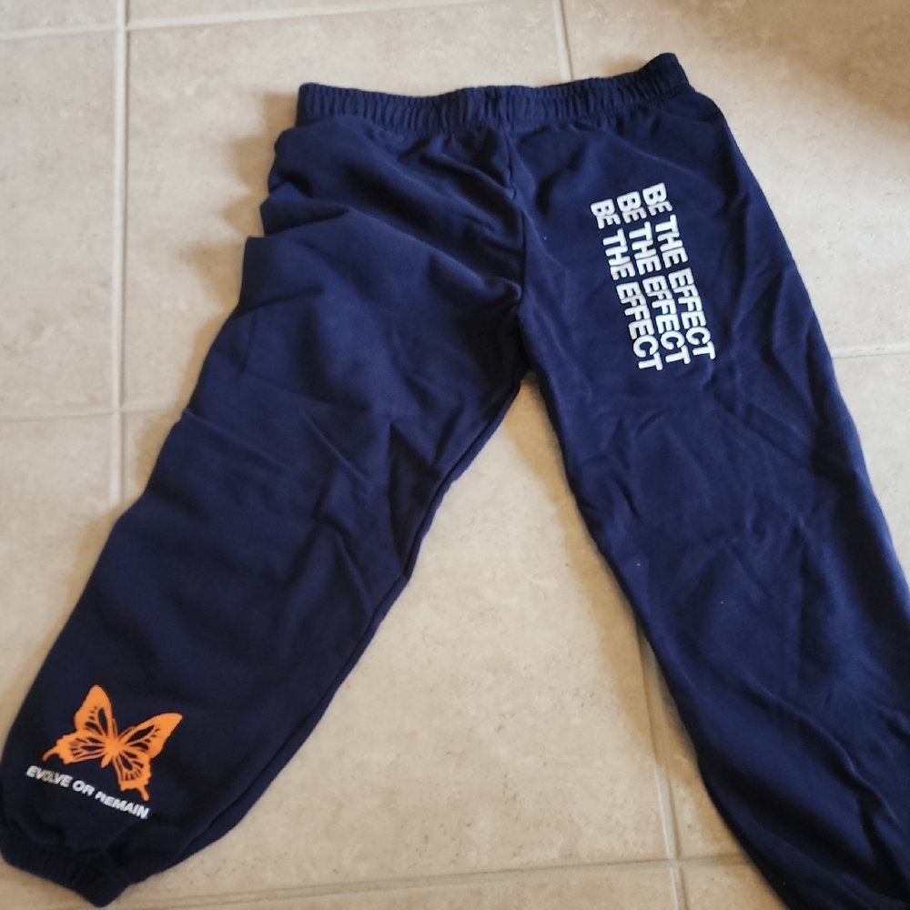 Kids Navy Joggers with Orange Butterfly Print